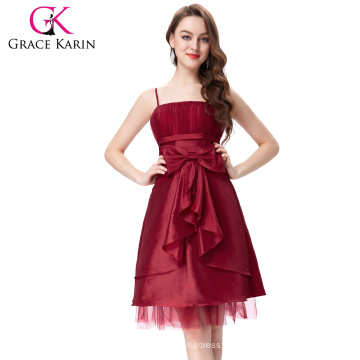 Grace Karin 2016 Ladies Spaghetti Straps Bow-Knot decorado escuro vermelho curto Evening Prom Dresses 8 tamanho US 2 ~ 16 GK001001-2